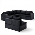 Czarny zestaw z technorattanu: sofa narożna 210 x 70 x 63 cm i fotel 84 x 70 x 63 cm
