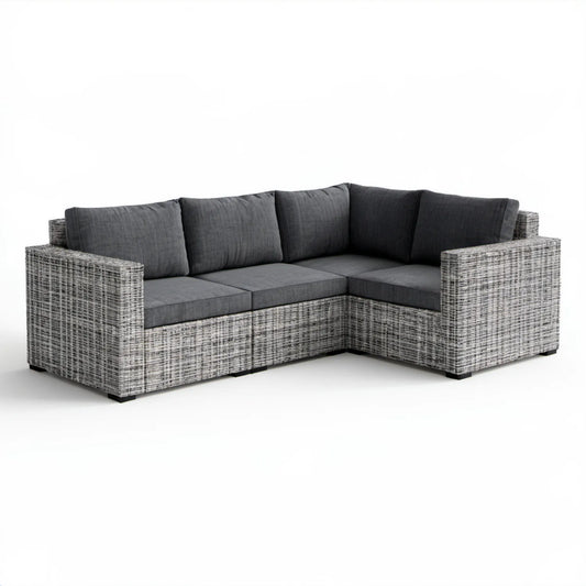 Narożna sofa ogrodowa 4-osobowa z technorattanu PE, szaro-antracytowa, 220 x 160 x 80 cm