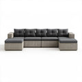 Narożna sofa ogrodowa w kształcie U z technorattanu PE, szaro-czarna, 300 x 140 x 65 cm