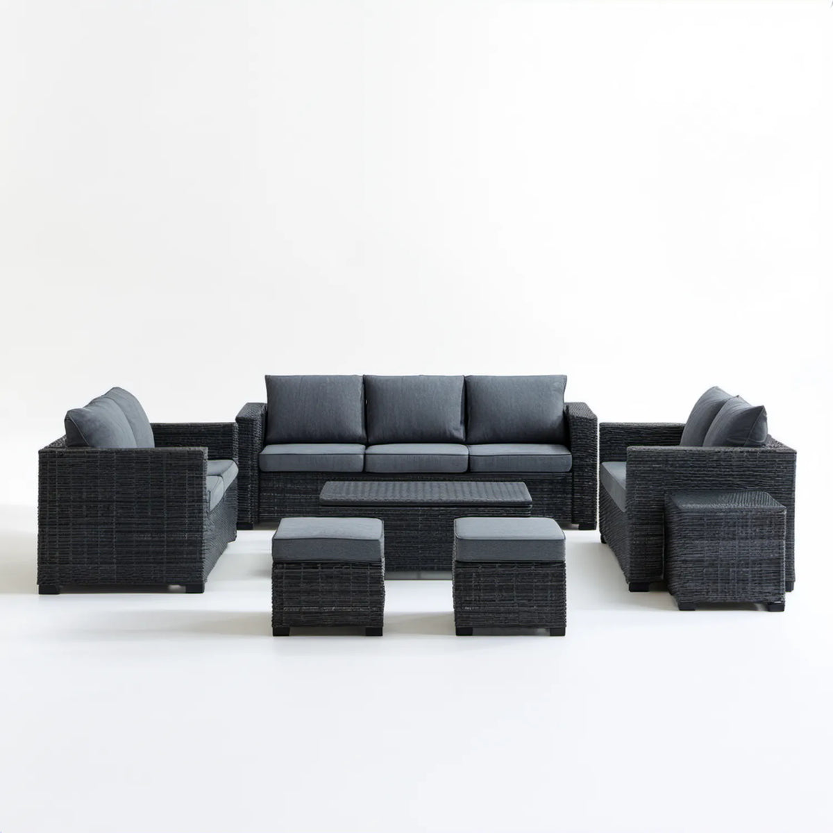 6-częściowy komplet ogrodowy z technorattanu, grafitowy/ciemnoszary, sofa 180 × 65 × 60 cm