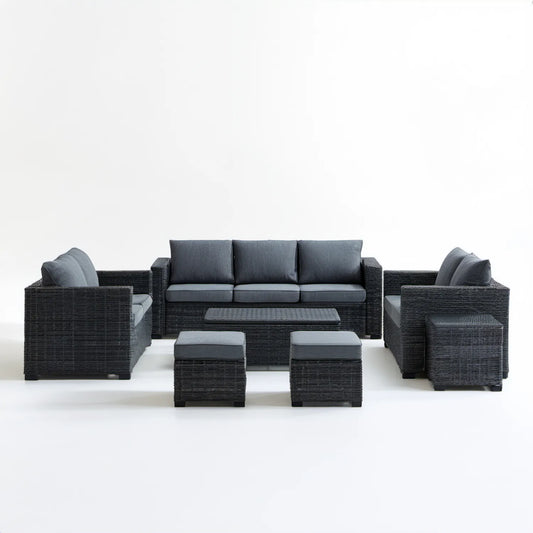 6-częściowy komplet ogrodowy z technorattanu, grafitowy/ciemnoszary, sofa 180 × 65 × 60 cm